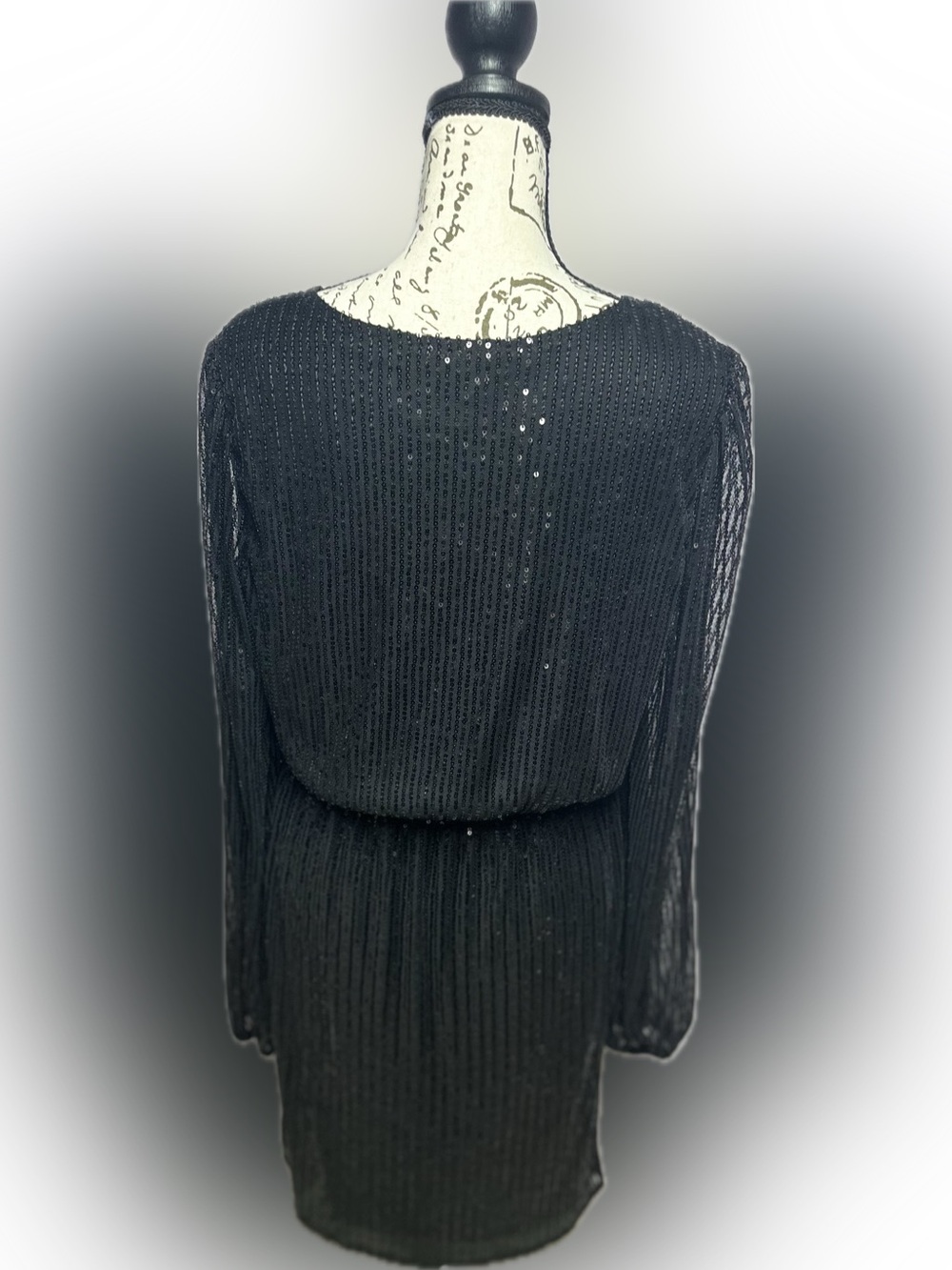 Vine & Love Black Sequin Wrap Midi Dress with V-Neckline - Picture 3 of 5